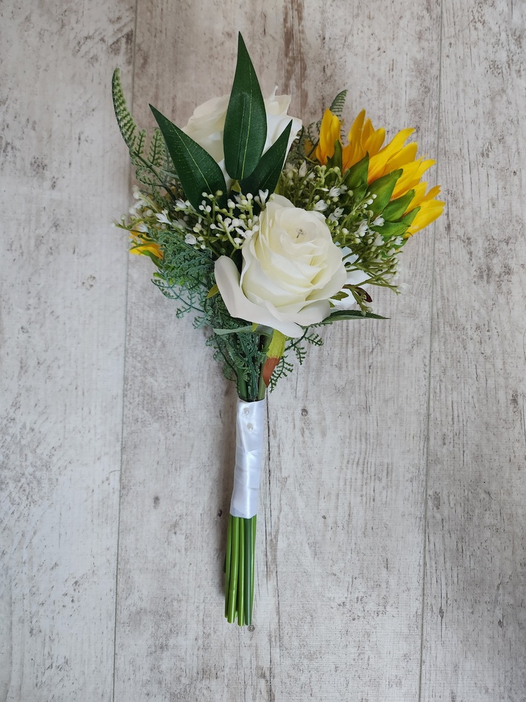 Bouquet tournesols et roses blanches