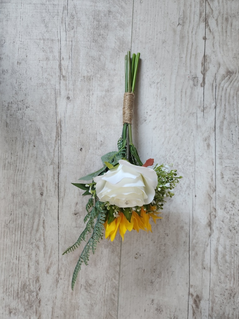 Bouquet 1 tournesol, 1 roses et gypsophile 