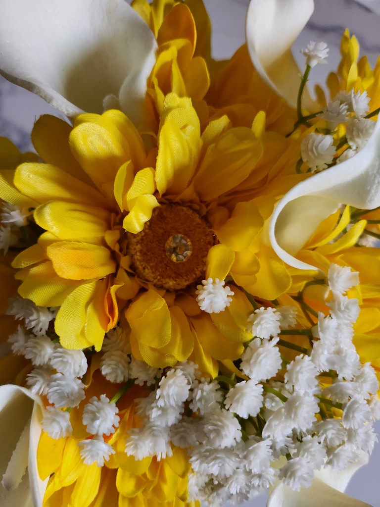 Grand bouquet artificiel gerbera, callas et gypsophile