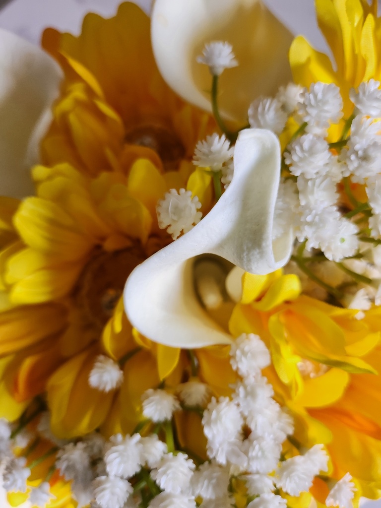 Grand bouquet artificiel gerbera, callas et gypsophile