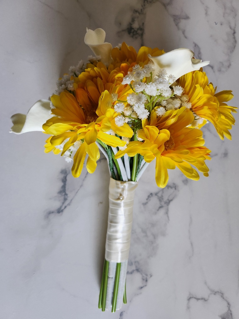 Grand bouquet artificiel gerbera, callas et gypsophile