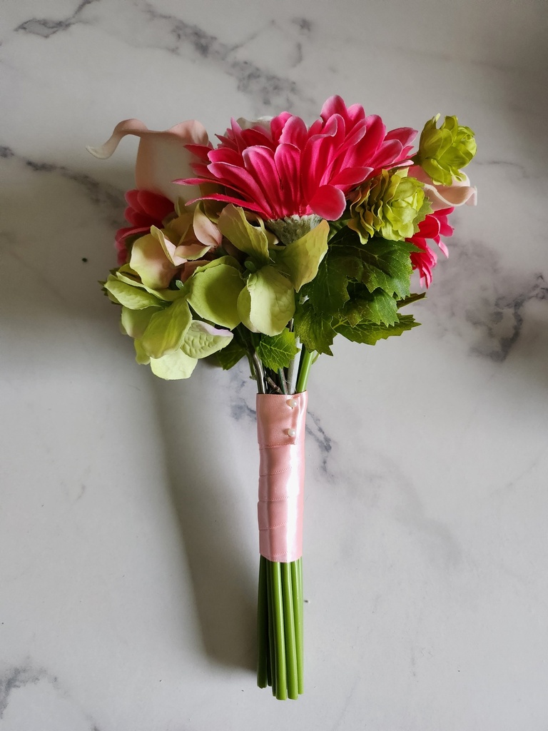Petit bouquet artificiel callas, gerberas et roses