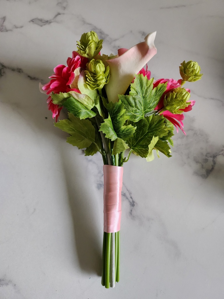 Petit bouquet artificiel callas, gerberas et roses