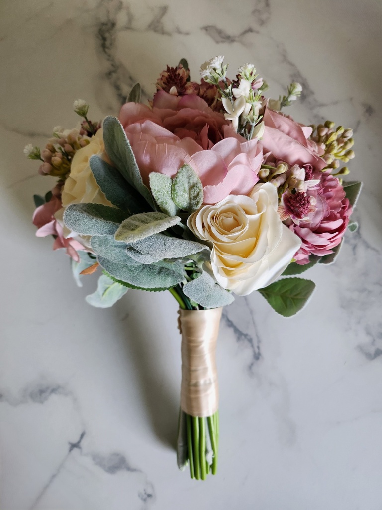 Bouquet artificiel pivoine, rose et astrance