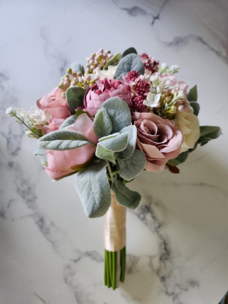 Bouquet artificiel pivoine, rose et astrance