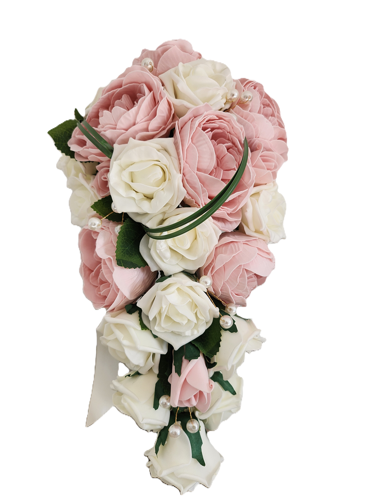 Bouquet cascade en soie roses et pivoines