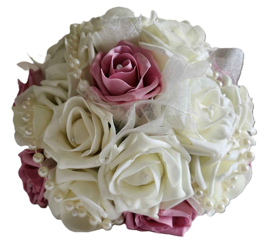 Bouquet artificiel roses et perles
