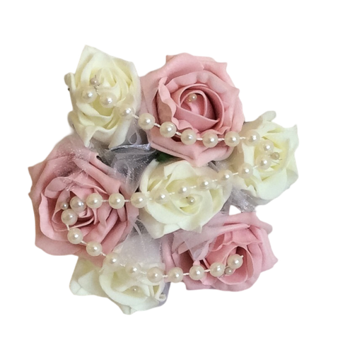 Petit bouquet artificiel de roses et son filet perles