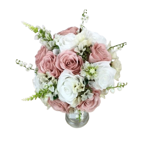 Bouquet artificiel roses et muguet