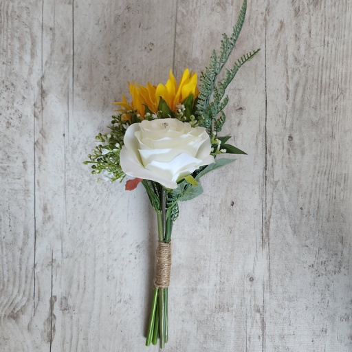 Bouquet 1 tournesol, 1 roses et gypsophile
