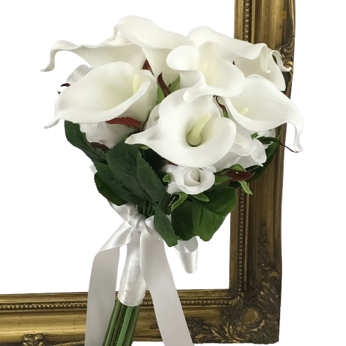 Bouquet artificiel callas et boutons de roses