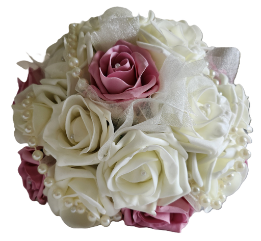 Bouquet artificiel roses et perles