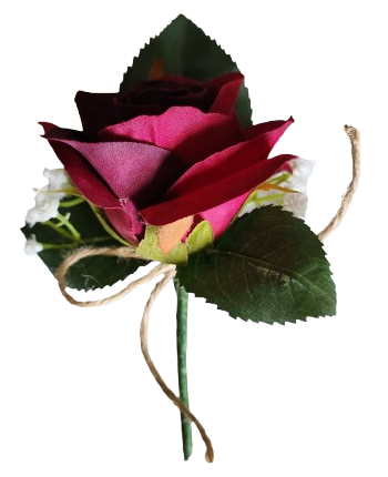 Boutonnière en soie rose et gypsophile
