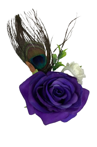 Boutonnière double en soie paon