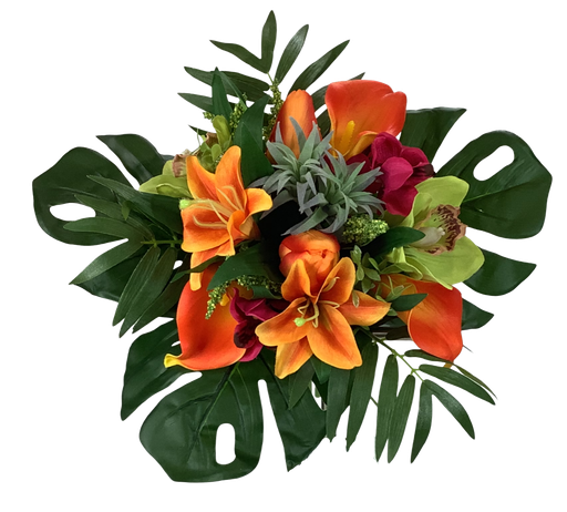 [tropical PM] Bouquet artificiel tropical, orchidées, callas