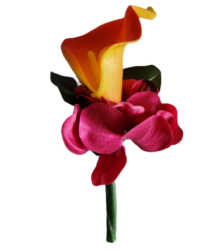 Boutonnière artificielle fleurs exotiques