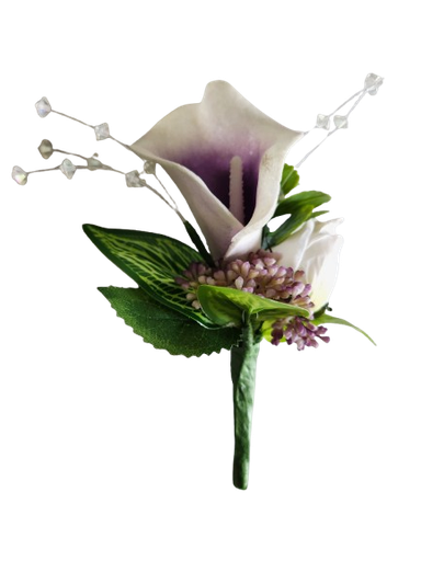 [vgc302v-801 jasmine] Boutonnière artificielle calla, rose et viorne
